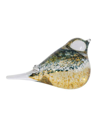Presse papier oiseau verre jaune vert gris 14x5x7cm