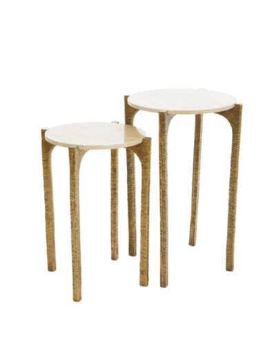 Ensemble de 2 Tables Arabesques en Métal et Marbre Blanc 45x45x64cm