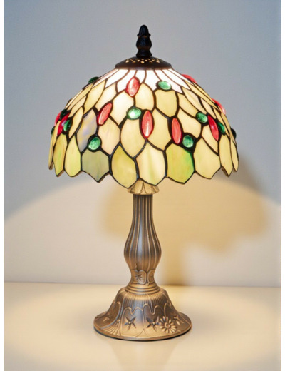 Lampe à poser Floraison en verre émeraude 33x20cm