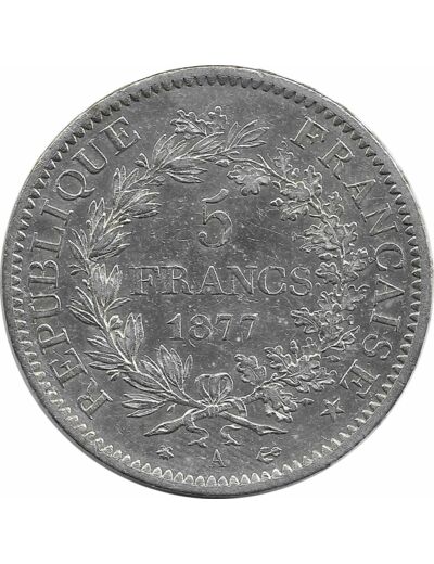 FRANCE 5 FRANCS HERCULE DUPRE 1877 A (Paris) TTB+ coups