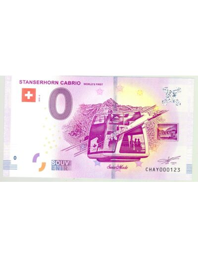 SUISSE 2019-2 STANSERHORN CABRIO BILLET SOUVENIR 0 EURO TOURISTIQUE NEUF