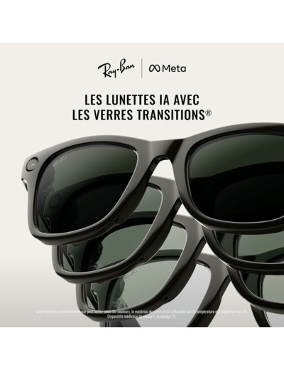 RAY-BAN Meta Gen 2 Wayfarer - Lunettes Connectées IA - Noir Brillant - L Monture Noire Brillante, Verre Transitions Graphite Green Grand