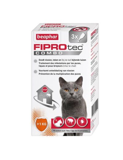 Pipettes Fiprotec Combo antiparasitaire pour chat et furet - 3 pipettes