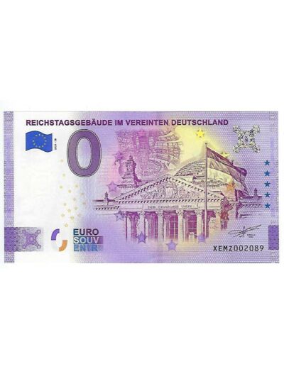 ALLEMAGNE 2021-38 REICHSTAGSEBAUDE IM VERENTEN BILLET SOUVENIR 0 EURO