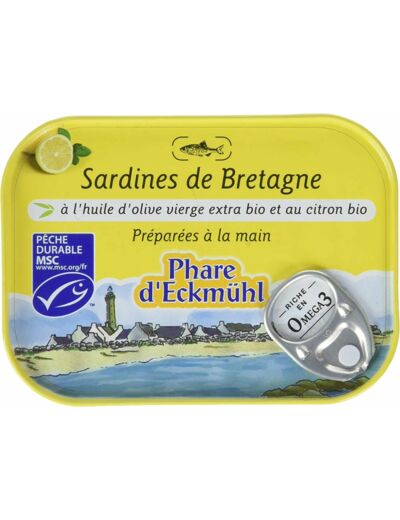 SARDINES HUILE OLIVE CITRON 135G Phare d Eckmühl