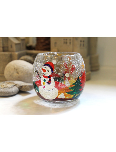 Photophore en verre craquelé peint à la main sur le thème de Noël - Peuvent être vendus par lot de deux