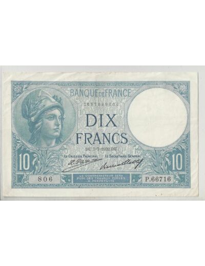 FRANCE 10 FRANCS MINERVE 7-7-1932 P.66716 TTB+