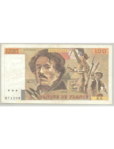 FRANCE 100 FRANCS DELACROIX 1978 SERIE H.6 TTB