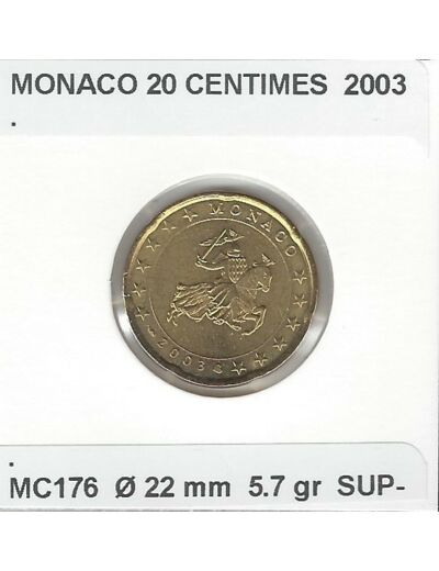 MONACO 2003 20 CENTIMES SUP-