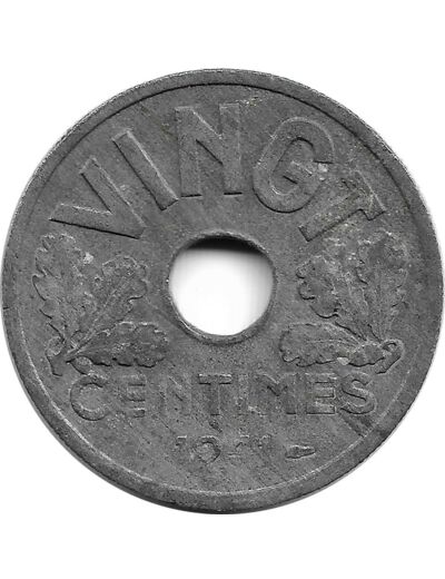 FRANCE 20 CENTIMES TYPE VINGT 1941 coin bouché TTB+