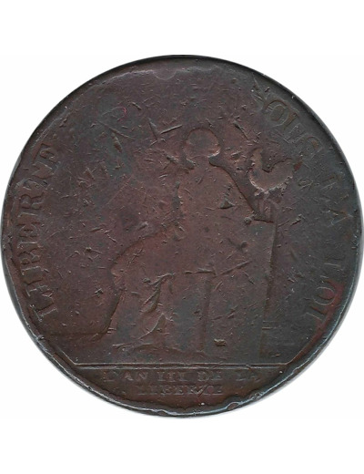 FRANCE MONNERON 2 SOLS à la LIBERTE 1791 AN III MONNAIE de CONFIANCE B