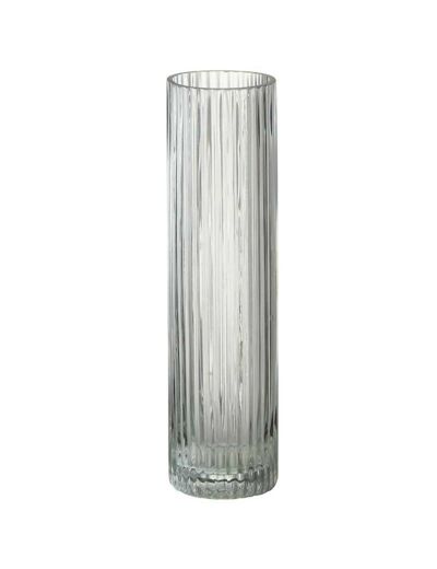 Vase cylindrique lignes verre transparent 8x8x30cm