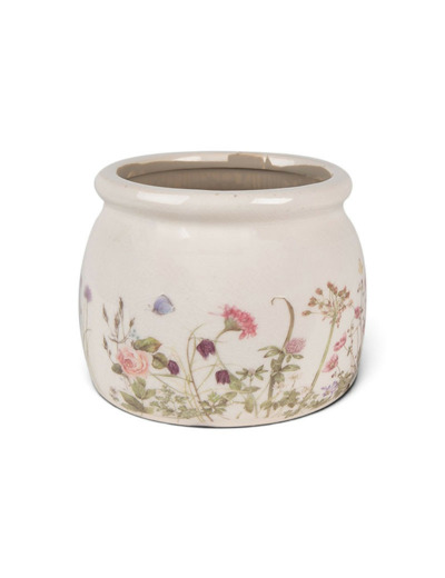 Pot de fleurs rond beige rose céramique 12x10x10cm