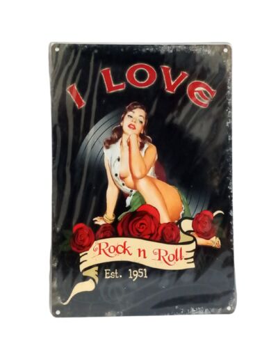 Plaque métal - I love Rock N Roll - 20x30 cm - Décoration US Pin Up
