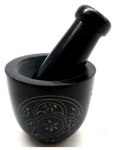 Mortier en pierre de saponite noire 8 cm