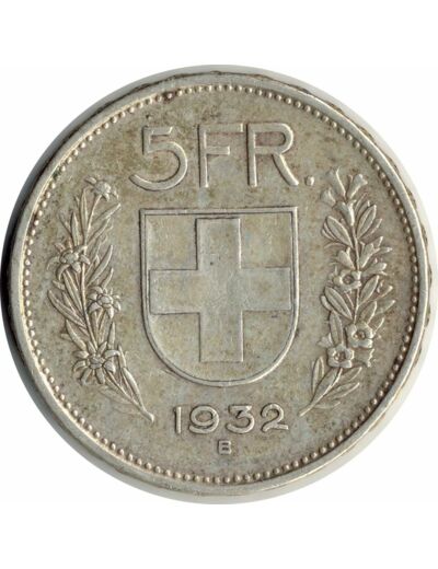 SUISSE 5 FRANCS 1932 B TTB N2