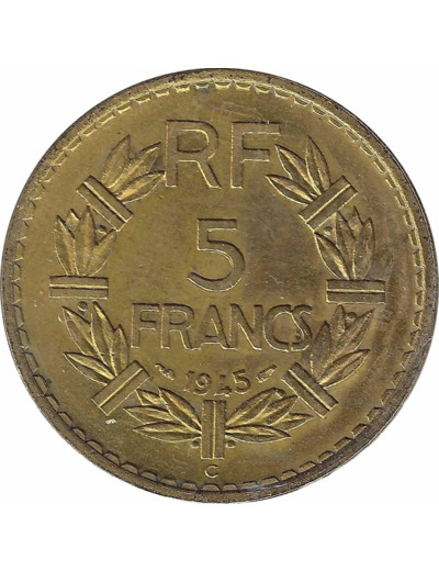 FRANCE 5 FRANCS LAVRILLIER BRONZE ALU 1945 C TTB+