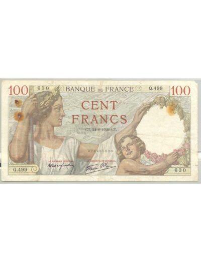 FRANCE 100 FRANCS SULLY SERIE Q.499 24-8-1939 B+