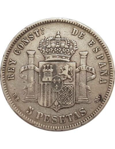 ESPAGNE 5 PESETAS 1878 (78) DEM ALFONSO XII TTB- (W676)