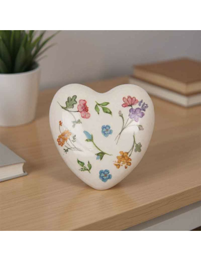 Coeur décoratif fleurs céramique 12x4x12cm