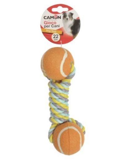 Balle de tennis + corde pour chien - 22cm