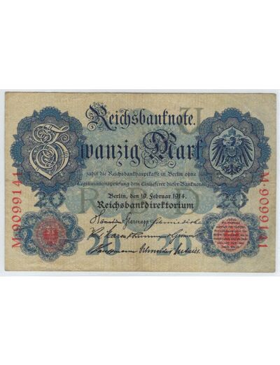 ALLEMAGNE 20 MARK 19 FEVRIER 1914 SERIE M TTB