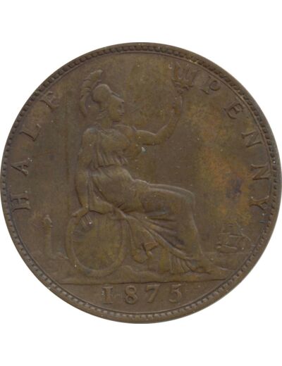 GRANDE BRETAGNE 1/2 PENNY VICTORIA 1875 TTB