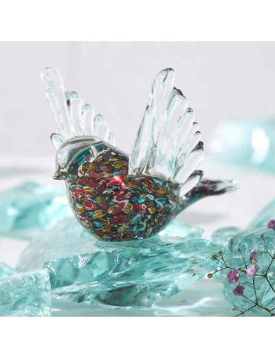 Presse papier oiseau verre multicolore 16x11x10cm