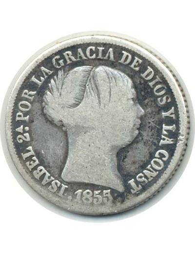 ESPAGNE 2 REALES 1855 Madrid (étoiles 6 pointes) ISABEL II TB+ (W599.1)