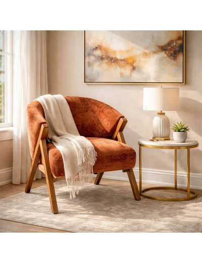 Fauteuil Ecureuil Akena velours orange 68x72x70cm