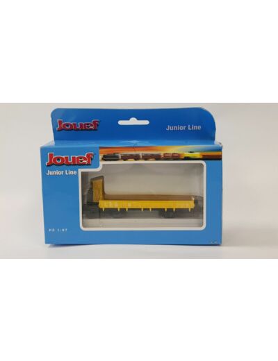 JOUEF JUNIOR LINE HJ6104 HO WAGON PLAT A 2 ESSIEUX AVEC GUERITE JAUNE