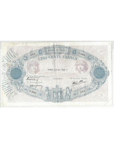 FRANCE 500 FRANCS BLEU ET ROSE 09/06/1938 TB+ P.2962