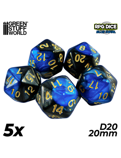 Accessoires Jeu - Dés - Dices - D20 x 5pcs Bleu Marbre