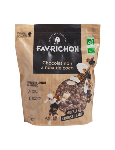 Muesli Bio croustillant chocolat noir et noix de coco-450g-Favrichon