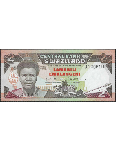 SWAZILAND 2 EMALANGENI Non daté (1987) Série A signature 4 NEUF (W13a)