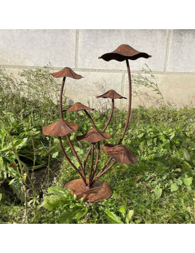 Décoration jardin champignons rouille 26x21x44cm