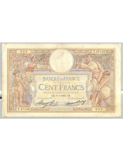 FRANCE 100 FRANCS MERSON SANS LOM SERIE T.47136 17-01-1935 TB+