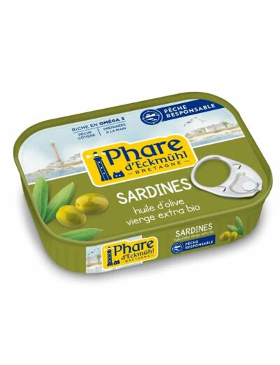 Sardines à l'huile d'Olive vierge Bio-135g-Phare d'Eckmühl