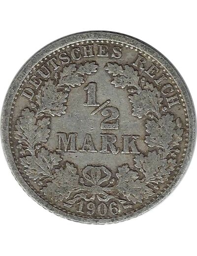 ALLEMAGNE 1/2 MARK 1906 F TB+ N2