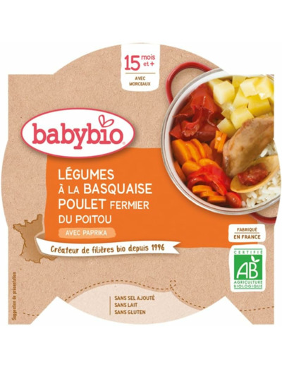 Poulet basquaise riz assiette 260g Babybio - Mon p tit plat