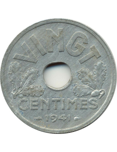 FRANCE 20 CENTIMES TYPE VINGT 1941 SUP-