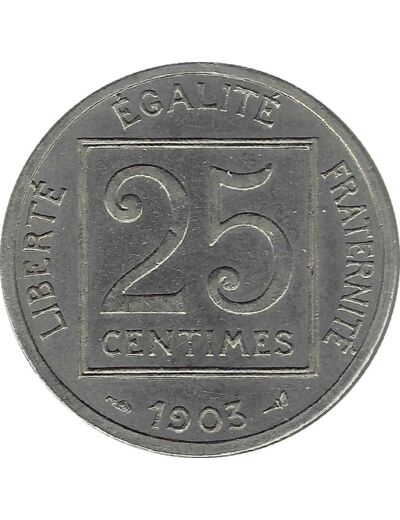 FRANCE 25 CENTIMES PATEY 1903 TTB