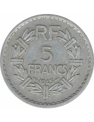 FRANCE 5 FRANCS LAVRILLIER ALU 1945 B TB+