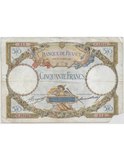 FRANCE 50 FRANCS L.O. MERSON SERIE C.13152 27-4-1933 B+