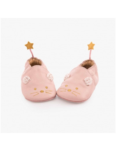 Chaussons en cuir rose 0/6 mois Moulin Roty