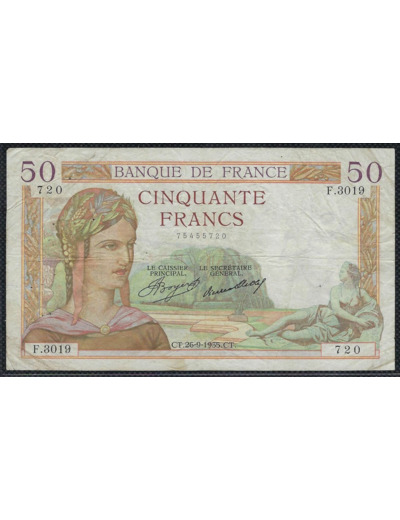 FRANCE 50 FRANCS CERES 26-9-1935 F.3019 TB+