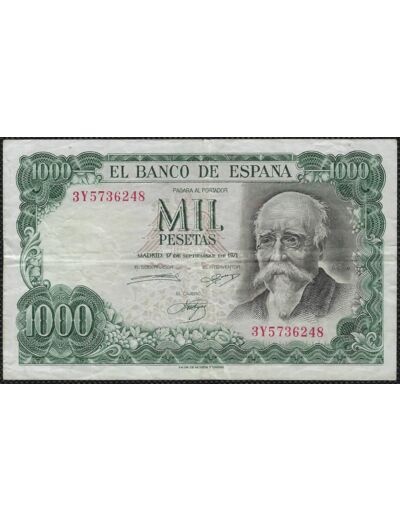 ESPAGNE 1000 PESETAS 17-09-1971 SERIE 3Y TTB (W154)