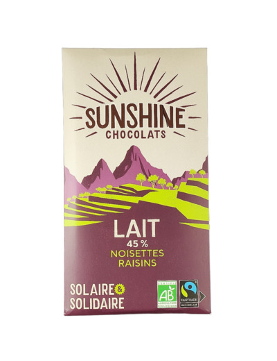 Tablette de Chocolat Lait Noisettes Raisins 45% 100g Bio