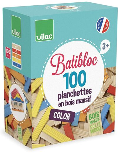Boîte de 100 planchettes en bois massif colorés