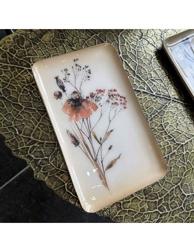 Plateau floral métal beige 15x26x26cm
